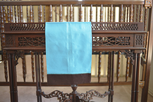 hemstitch guest towel, 14x22" Crystal Sea with Brown border