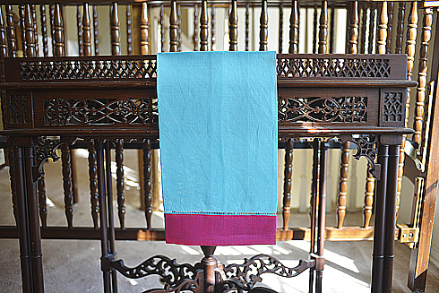 hemstitch guest towel, 14x22" Crystal Sea with Hot Pink border