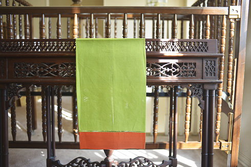 hemstitch guest towel, 14x22" Hot Green with Hot Orange