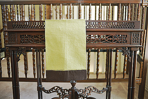 hemstitch guest towel, 14x22" Mellow Green with Brown