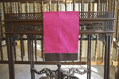 hemstitch guest towel, 14x22" Hot Pink with Brown border