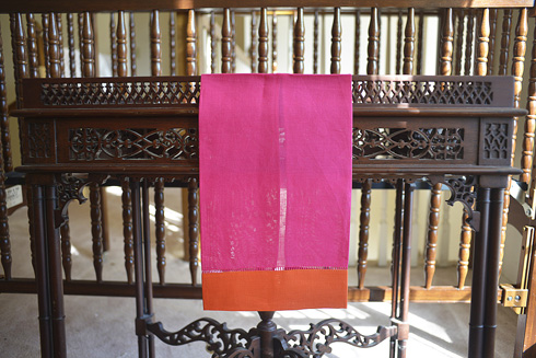 hemstitch guest towel, 14x22" Hot Pink with Hot Orange