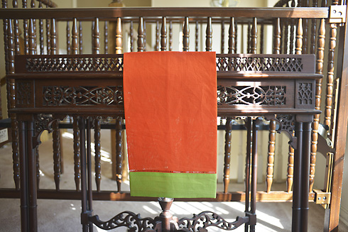 hemstitch guest towel, 14x22" Hot Orange with Hot Green