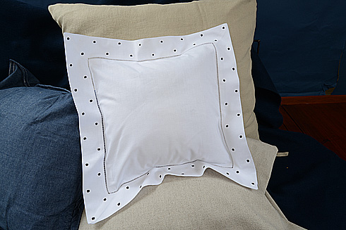 Hemstitch Square Pillow Sham 12x12" with Black Polka Dots