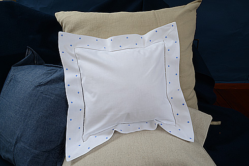 Hemstitch Square Pillow Sham 12x12" with French Blue Polka Dots