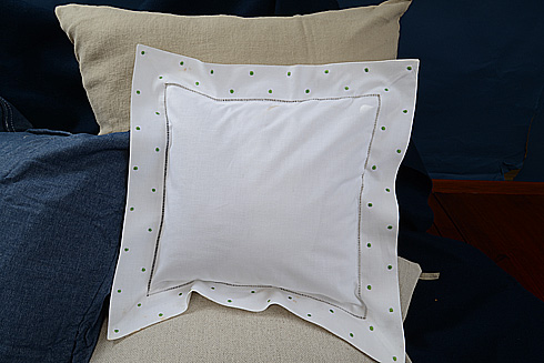 Hemstitch Square Pillow Sham 12x12" with Hot Green Polka Dots