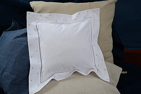 Hemstitch Square Pillow Sham 12x12" with Lavender Polka Dots