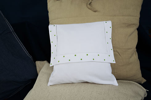 Hemstitch Baby Eenvelope Pillow with Kellly Green Polka Dots