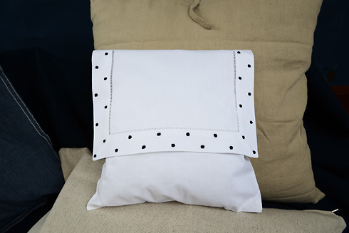 Hemstitch Baby Eenvelope Pillow with Black Polka Dots