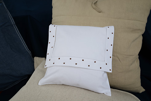 Hemstitch Baby Eenvelope Pillow with Brown Polka Dots