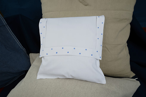 Hemstitch Baby Eenvelope Pillow with French Blue Polka Dots