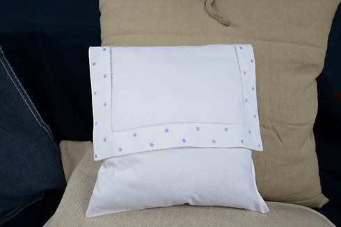 Hemstitch Baby Eenvelope Pillow with Lavender Polka Dots