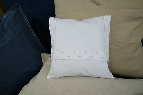 Hemstitch Baby Eenvelope Pillow with Mist Green Polka Dots