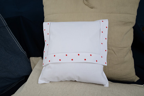 Hemstitch Baby Eenvelope Pillow with Red Polka Dots