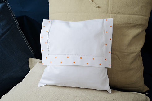 Hemstitch Baby Eenvelope Pillow with Orange Polka Dots