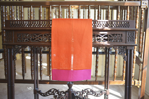 hemstitch guest towel, 14x22" Hot Orange with Hot Pink border