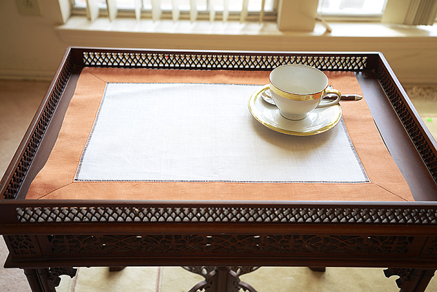 hemstitch placemat, 14x20", Ivory & Burnt Orange border