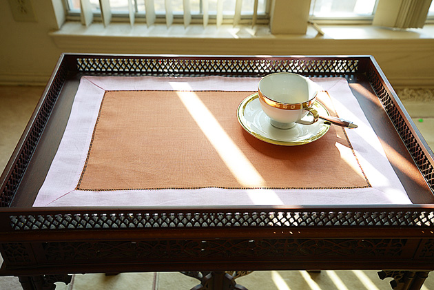 hemstitch placemat, 14x20", Brown with Pink border