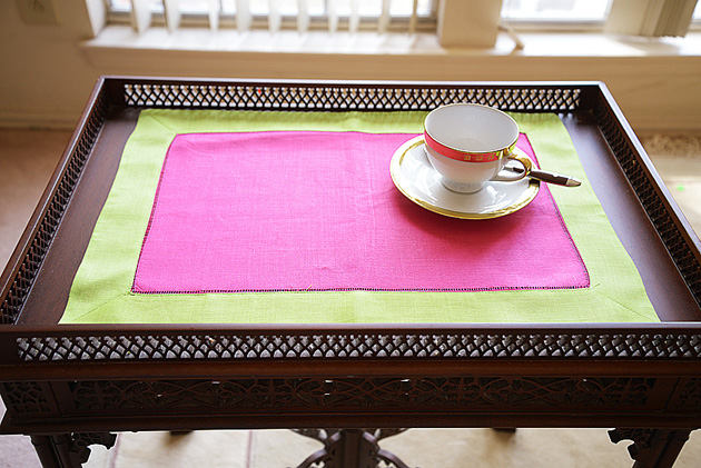 hemstitch placemat, 14x20", Hot Pink & Hot Green