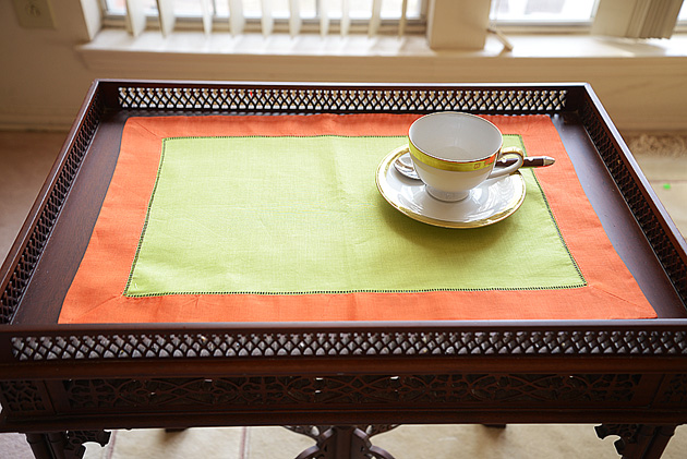 hemstitch placemat, 14x20", Hot Green & Hot Orange