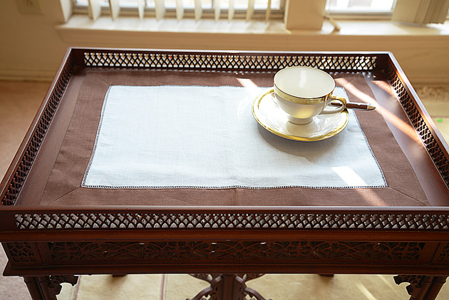 hemstitch placemat, 14x20", Blue & Brown border