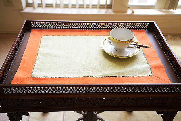 hemstitch placemat, 14x20", Green & Orange border
