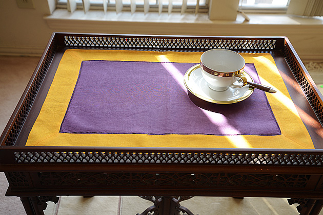 hemstitch placemat, 14x20", Purple & Gold border
