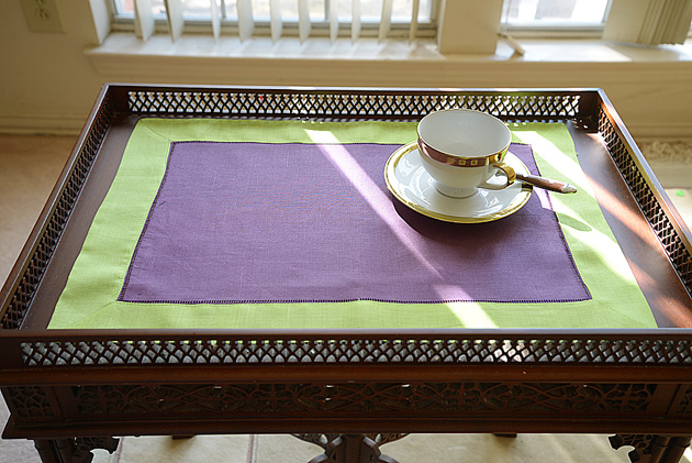 hemstitch placemat, 14x20", Purple & Hot Green border