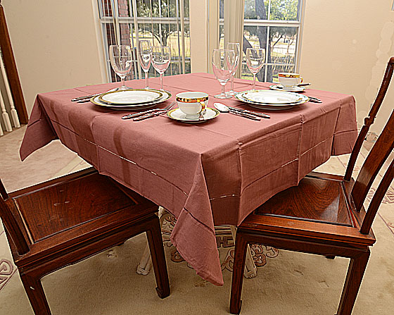 Tablecloth, 54"square. White with Black color border