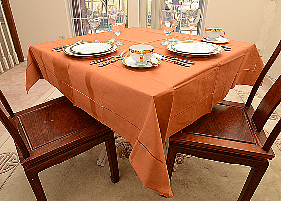 Hemstitch Tablecloth, 54"square. Burnt Orange color