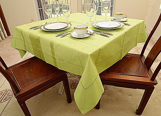 Hemstitch Tablecloth, 54"square. Hot Green Color