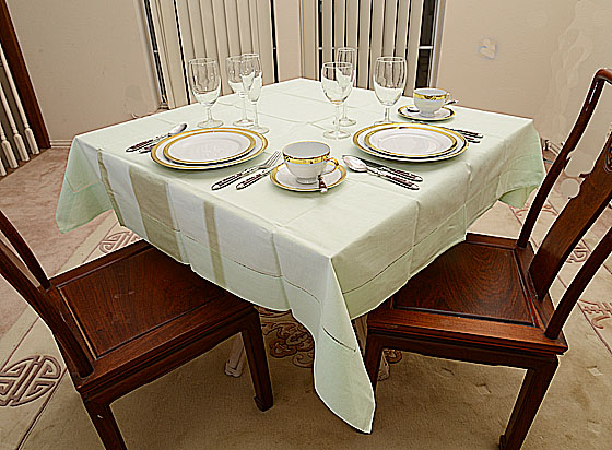 Hemstitch Tablecloth, 54"square. Meadow Mist Green Color