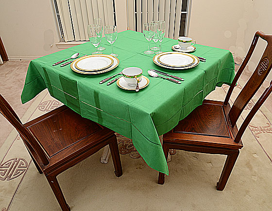 Hemstitch Tablecloth, 54"square. Xmas Green Color