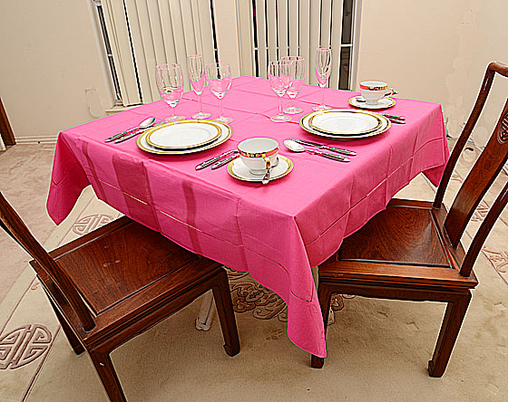 Hemstitch Tablecloth, 54"square. Hot Pink Color