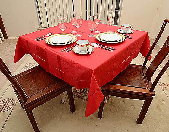 Hemstitch Tablecloth, 54"square. Red Color