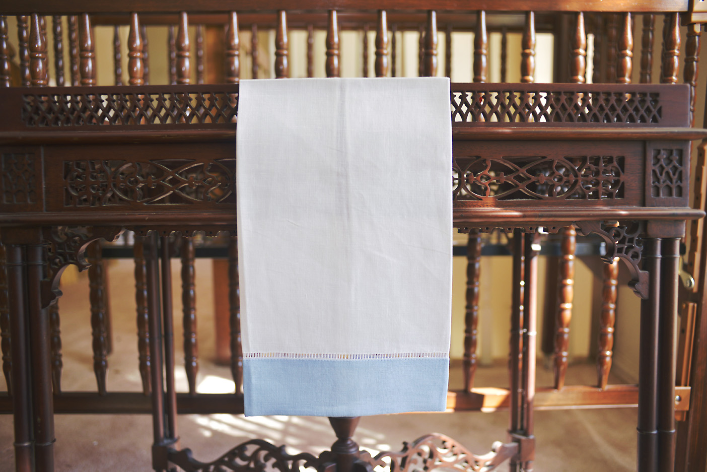 hemstitch guest towel, 14x22" with baby bell blue border
