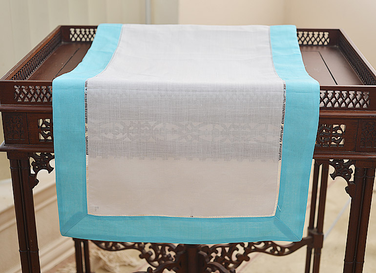 Hemstitch Runner. Color on Color Aquarius Color border