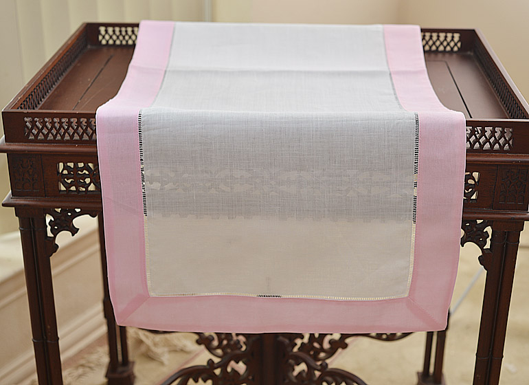 Hemstitch Runner. Color on Cherry Blossom border