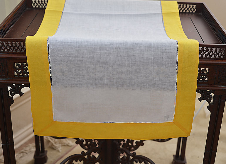 Hemstitch Runner. Color on Color Habanero Gold border