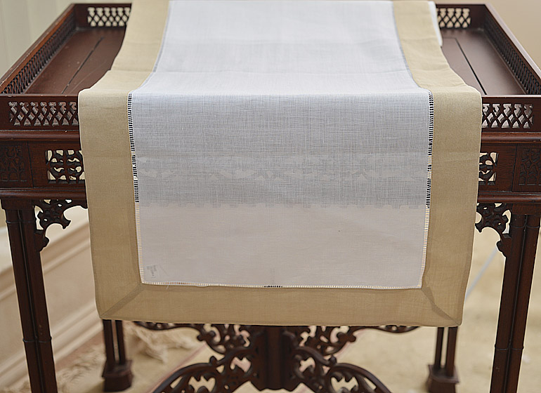 Hemstitch Runner. Color on Color Irish Cream color border
