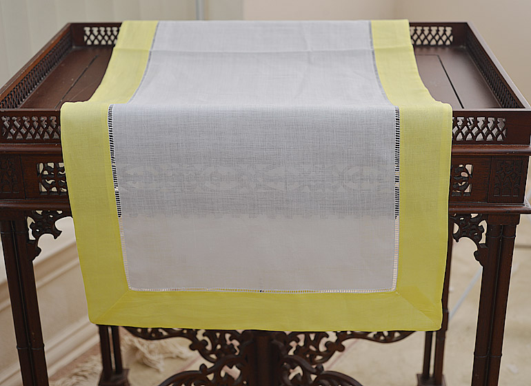 Hemstitch Runner. Color on Color Lemon Verbano color border