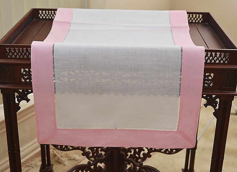 Hemstitch Runner. Color on Color Orchild Pink color border