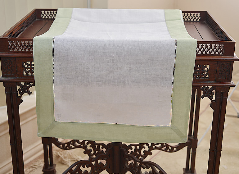 Hemstitch Runner. Color on Color Tender Green color border