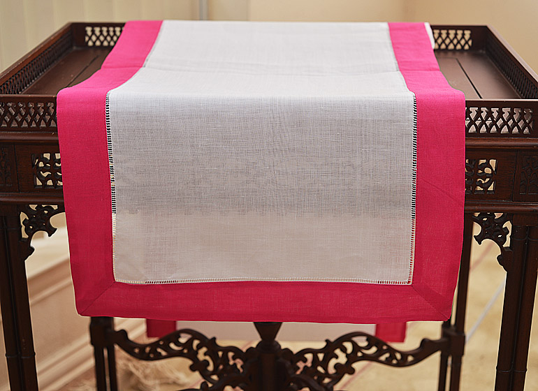 Hemstitch Runner. Color on Color Hot Pink color border