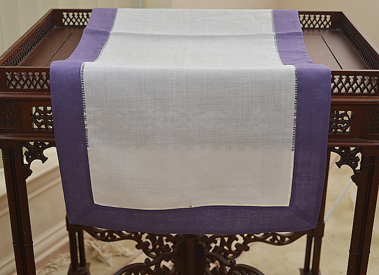 Hemstitch Runner. Color on Color Imperial Purple color border