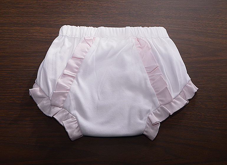 Blank Ruffled Diaper Cover. White with Pink Ruffles. Premium Knit Cotton