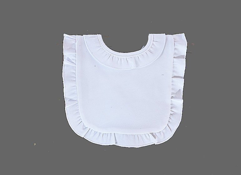 Blank Ruffled Bib. 
White with White Ruffle. Premium Knit Cotton.